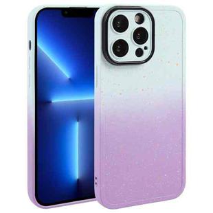 For iPhone 13 Pro Max Gradient Starry Silicone Phone Case with Lens Film(White Purple)