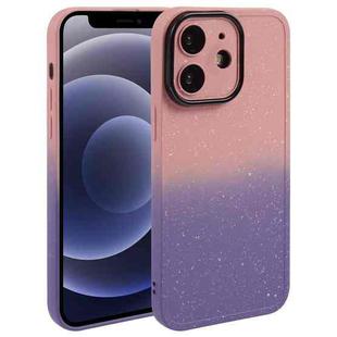 For iPhone 12 Gradient Starry Silicone Phone Case with Lens Film(Pink Purple)