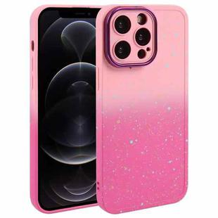 For iPhone 12 Pro Gradient Starry Silicone Phone Case with Lens Film(Pink Red)