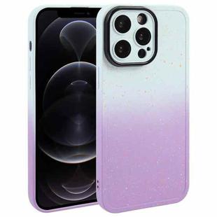 For iPhone 12 Pro Gradient Starry Silicone Phone Case with Lens Film(White Purple)