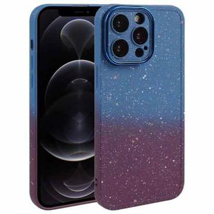For iPhone 12 Pro Gradient Starry Silicone Phone Case with Lens Film(Blue Red)