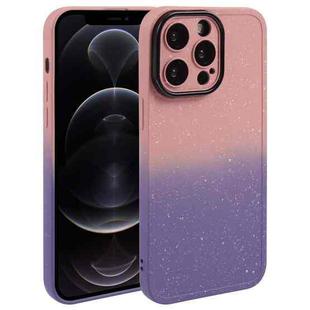For iPhone 12 Pro Max Gradient Starry Silicone Phone Case with Lens Film(Pink Purple)