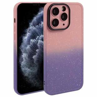 For iPhone 11 Pro Max Gradient Starry Silicone Phone Case with Lens Film(Pink Purple)