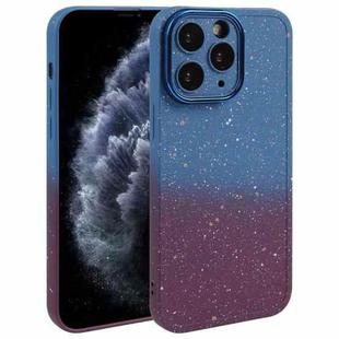 For iPhone 11 Pro Max Gradient Starry Silicone Phone Case with Lens Film(Blue Red)