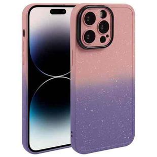 For iPhone 15 Pro Gradient Starry Silicone Phone Case with Lens Film(Pink Purple)