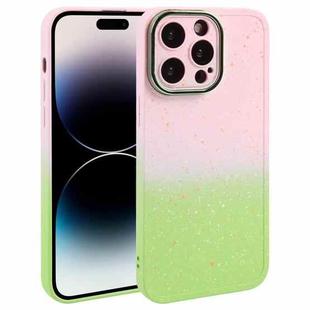 For iPhone 15 Pro Gradient Starry Silicone Phone Case with Lens Film(Pink Green)