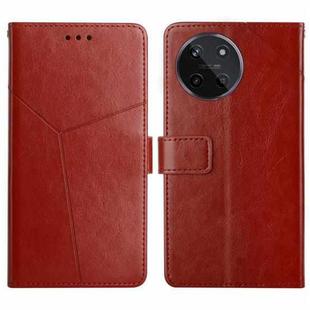 For Realme 11 4G Global HT01 Y-shaped Pattern Flip Leather Phone Case(Brown)