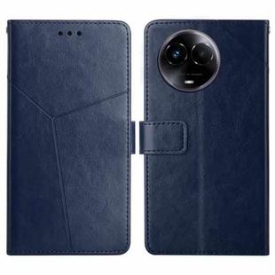 For Realme 11 5G Global HT01 Y-shaped Pattern Flip Leather Phone Case(Blue)