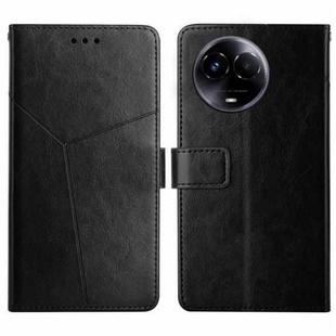 For Realme 11 5G Global HT01 Y-shaped Pattern Flip Leather Phone Case(Black)