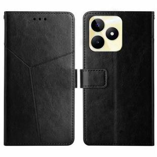 For Realme C53 HT01 Y-shaped Pattern Flip Leather Phone Case(Black)