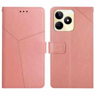 For Realme C53 HT01 Y-shaped Pattern Flip Leather Phone Case(Pink)