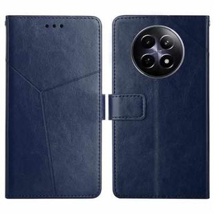 For Realme 12 5G Global HT01 Y-shaped Pattern Flip Leather Phone Case(Blue)