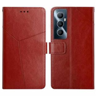 For Realme C65 4G HT01 Y-shaped Pattern Flip Leather Phone Case(Brown)