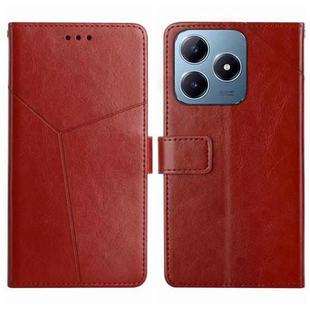 For Realme C63 4G Global/ C61 HT01 Y-shaped Pattern Flip Leather Phone Case(Brown)