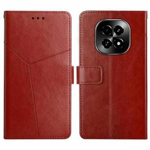 For Realme C63 5G HT01 Y-shaped Pattern Flip Leather Phone Case(Brown)