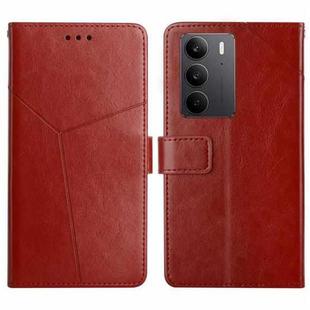 For Realme C75 4G HT01 Y-shaped Pattern Flip Leather Phone Case(Brown)