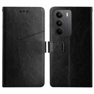 For Realme C75 4G HT01 Y-shaped Pattern Flip Leather Phone Case(Black)