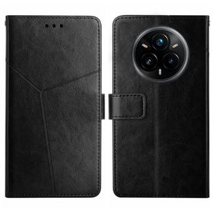 For Realme 14 Pro+ 5G HT01 Y-shaped Pattern Flip Leather Phone Case(Black)