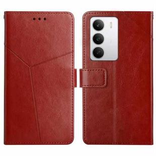 For Realme C75 5G HT01 Y-shaped Pattern Flip Leather Phone Case(Brown)