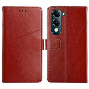 For vivo Y04 4G / Y29s 5G HT01 Y-shaped Pattern Flip Leather Phone Case(Brown)