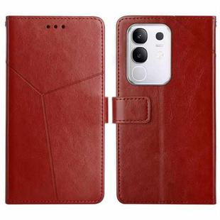 For vivo Y29 4G Global HT01 Y-shaped Pattern Flip Leather Phone Case(Brown)