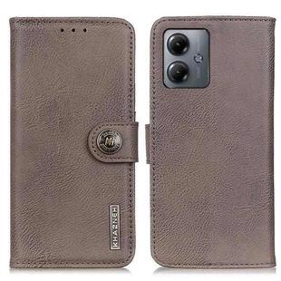 For Motorola Moto G14 4G KHAZNEH Cowhide Texture Flip Leather Phone Case(Khaki)