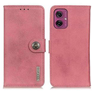 For Motorola Moto G55 5G KHAZNEH Cowhide Texture Flip Leather Phone Case(Pink)