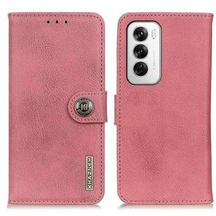 For OPPO Reno12 5G Global KHAZNEH Cowhide Texture Flip Leather Phone Case(Pink)