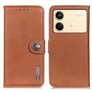 For Xiaomi Redmi Note 13R Pro KHAZNEH Cowhide Texture Flip Leather Phone Case(Brown)