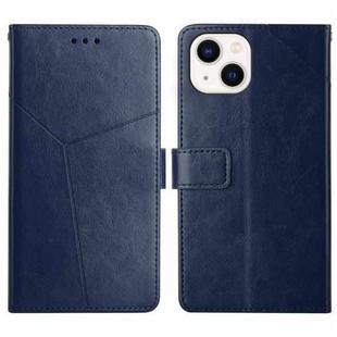 For iPhone 15 HT01 Y-shaped Pattern Flip Leather Phone Case(Blue)