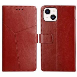 For iPhone 15 Plus HT01 Y-shaped Pattern Flip Leather Phone Case(Brown)