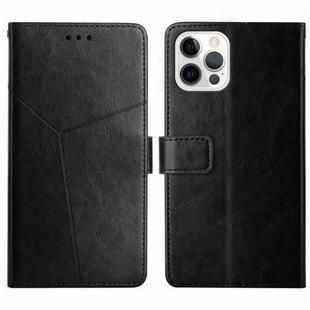 For iPhone 15 Pro HT01 Y-shaped Pattern Flip Leather Phone Case(Black)