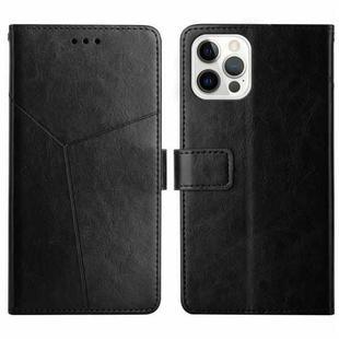 For iPhone 16 Pro Max HT01 Y-shaped Pattern Flip Leather Phone Case(Black)