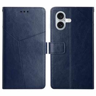 For iPhone 16 Plus HT01 Y-shaped Pattern Flip Leather Phone Case(Blue)