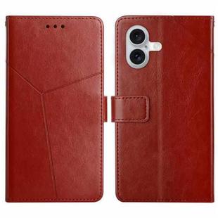 For iPhone 16 HT01 Y-shaped Pattern Flip Leather Phone Case(Brown)