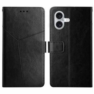 For iPhone 16 HT01 Y-shaped Pattern Flip Leather Phone Case(Black)