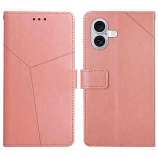 For iPhone 16 HT01 Y-shaped Pattern Flip Leather Phone Case(Pink)