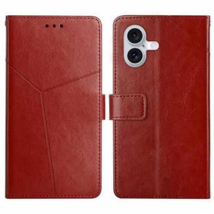 For iPhone 17 HT01 Y-shaped Pattern Flip Leather Phone Case(Brown)