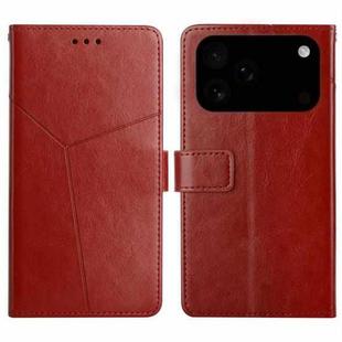 For iPhone 17 Pro Max HT01 Y-shaped Pattern Flip Leather Phone Case(Brown)