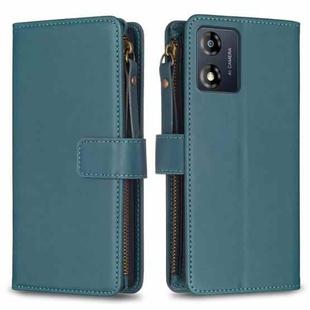 For Motorola Moto E13 4G 9 Card Slots Zipper Wallet Leather Flip Phone Case(Green)