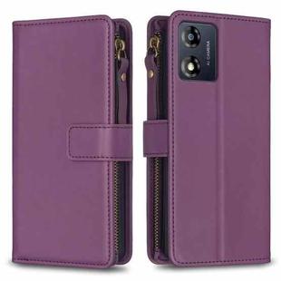 For Motorola Moto E13 4G 9 Card Slots Zipper Wallet Leather Flip Phone Case(Dark Purple)
