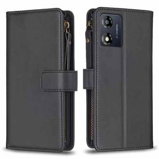 For Motorola Moto E13 4G 9 Card Slots Zipper Wallet Leather Flip Phone Case(Black)