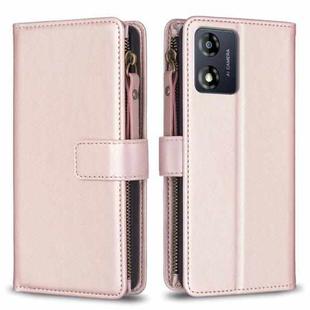 For Motorola Moto E13 4G 9 Card Slots Zipper Wallet Leather Flip Phone Case(Rose Gold)