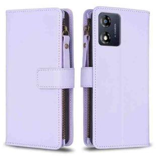 For Motorola Moto E13 4G 9 Card Slots Zipper Wallet Leather Flip Phone Case(Light Purple)