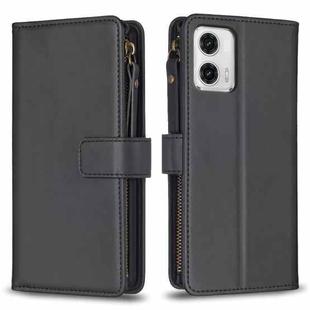 For Motorola Moto G73 5G 9 Card Slots Zipper Wallet Leather Flip Phone Case(Black)