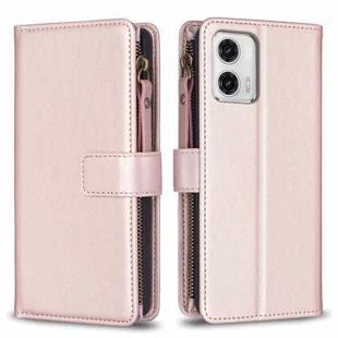 For Motorola Moto G73 5G 9 Card Slots Zipper Wallet Leather Flip Phone Case(Rose Gold)