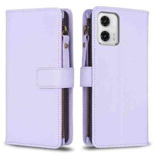 For Motorola Moto G73 5G 9 Card Slots Zipper Wallet Leather Flip Phone Case(Light Purple)