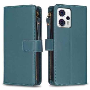 For Motorola Moto G13 4G / G23 4G / G53 5G 9 Card Slots Zipper Wallet Leather Flip Phone Case(Green)
