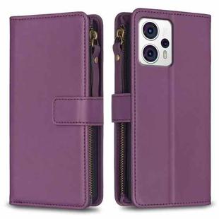 For Motorola Moto G13 4G / G23 4G / G53 5G 9 Card Slots Zipper Wallet Leather Flip Phone Case(Dark Purple)