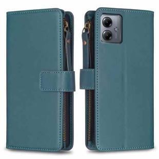 For Motorola Moto G14 4G 9 Card Slots Zipper Wallet Leather Flip Phone Case(Green)